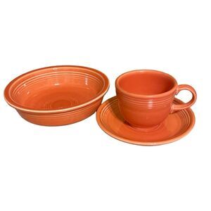 Fiesta Persimmon Teacup, Saucer, and Bowl Set